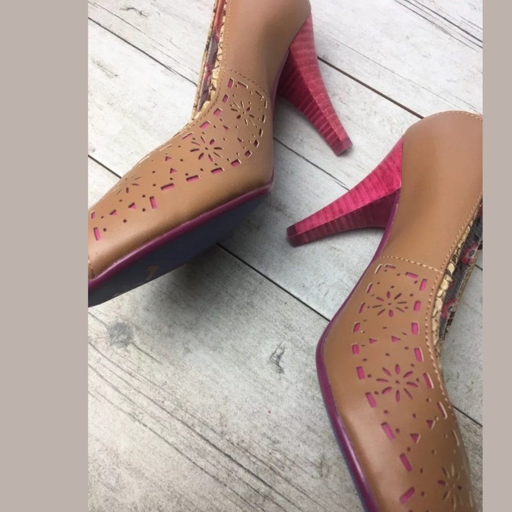 Poetic Licence Tan Pink Laser Cut Heels - Picture 5 of 8